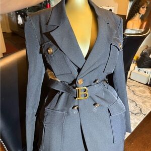 Black Tailored Belted Trench Coat with Gold Hardware